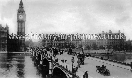 Big Ben and Westminster Bridge, London. c.1906.